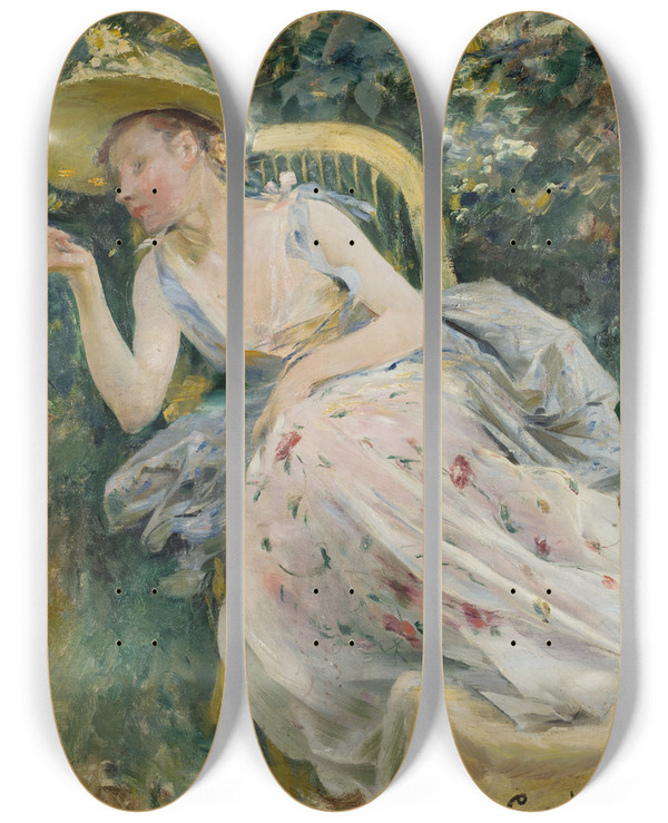 Triptych art skateboard deck of Carl Larsson Study For Rokoko by Carl Larsson (1853-1919)
