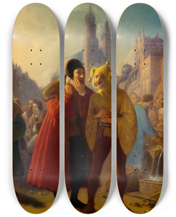 Triptych art skateboard deck of Jan Matejko Staczyk Faking A Toothache by Jan Matejko (1838-1893)