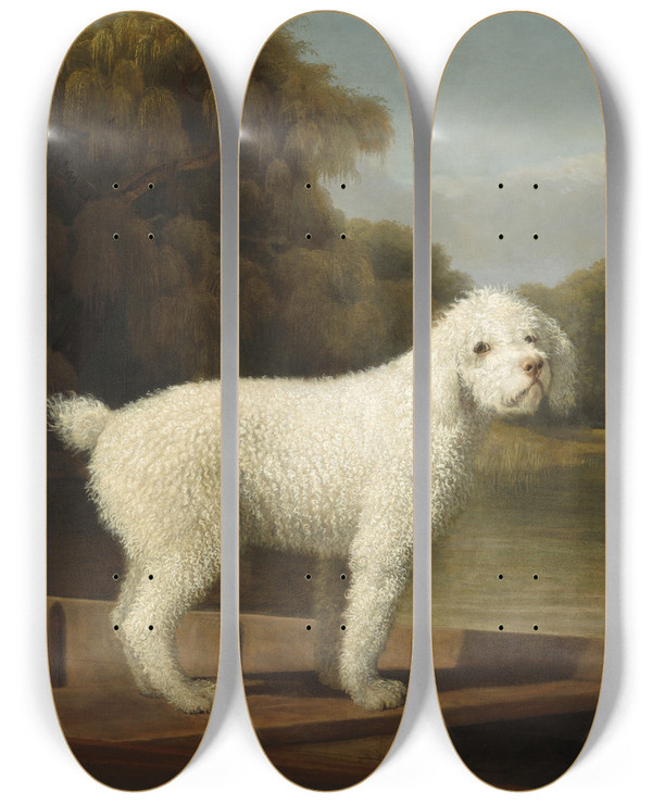Triptych art skateboard deck of George Stubbs White Poodle In A Punt by George Stubbs (1724-1806)