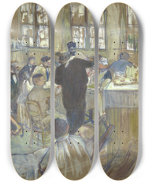 Triptych art skateboard deck of Henri De Toulouselautrec Une Opration Par Le Docteur Pan Lhpital International by Henri de Toulouse-Lautrec (1864-1901)