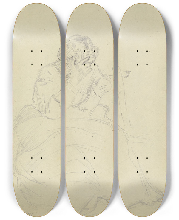 Triptych art skateboard deck of Otto Scholderer Luise Scholderer Sitzend Mit Aufgesttztem Kopf by Otto Scholderer (1834-1902)