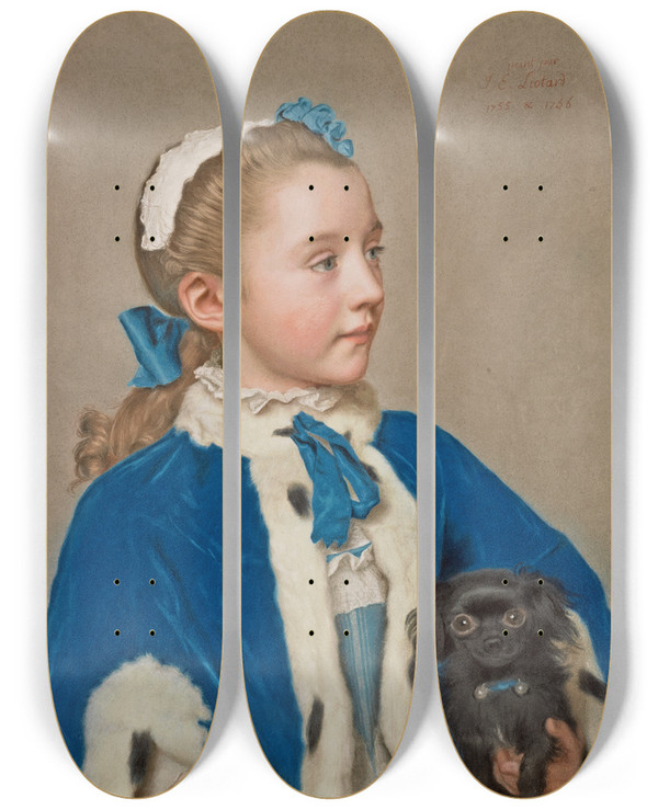 Triptych art skateboard deck of Jeanetienne Liotard Portrait Of Maria Frederike Van Reedeathlone At Seven Years Of Age by Jean-Etienne Liotard (1702-1789)
