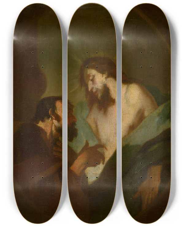 Triptych art skateboard deck of Franz Anton Maulbertsch Christ And The Doubting Thomas by Franz Anton Maulbertsch (1724-1796)