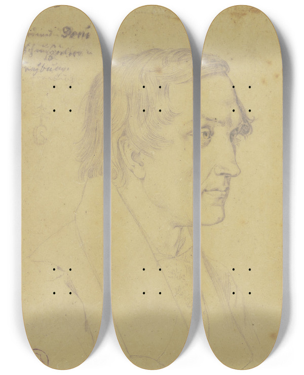 Triptych art skateboard deck of Karl Sandhaas Ein Schauspieler Aus Freiburg by Karl Sandhaas (1801-1859)