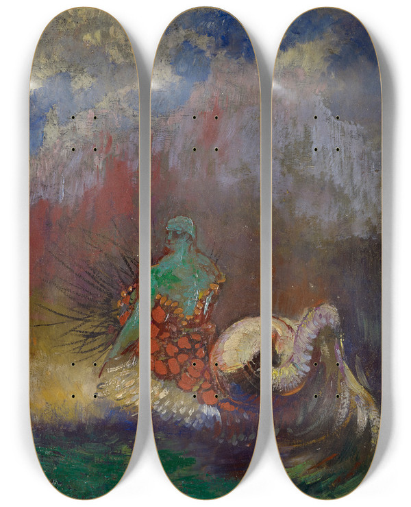 Triptych art skateboard deck of Odilon Redon Siren by Odilon Redon (1840-1916)