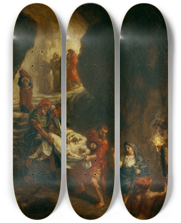 Triptych art skateboard deck of Eugne Delacroix Christ Carried Down To The Tomb by Eugene Delacroix (1798-1863)