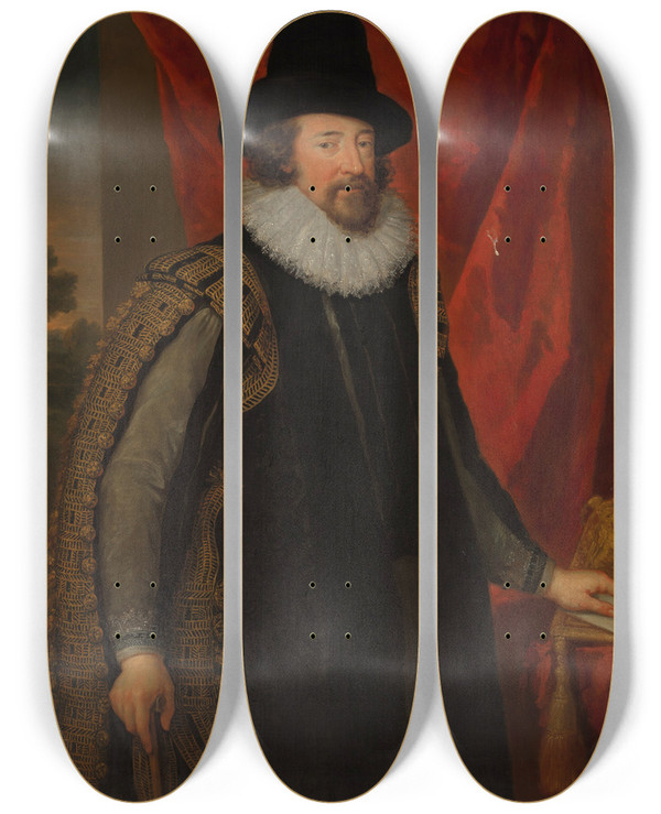 Triptych art skateboard deck of John Vanderbank Portrait Of Francis Bacon 15611626 by John Vanderbank (1694-1739)