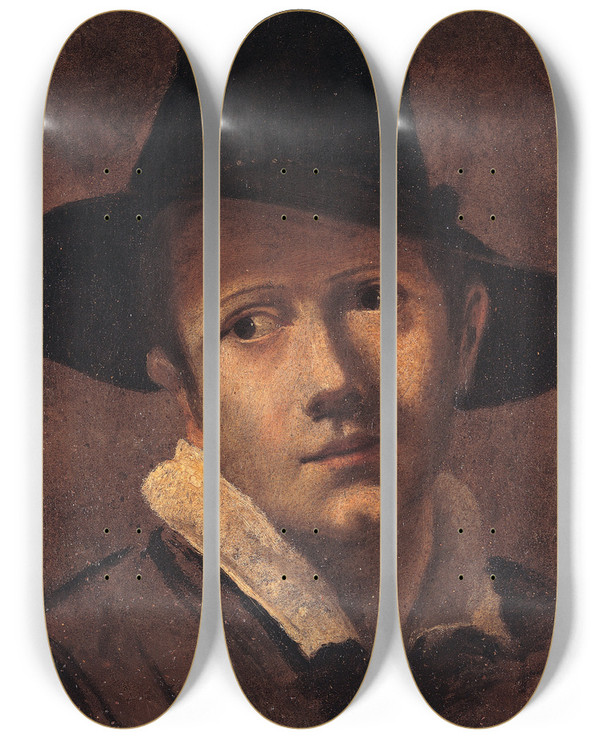 Triptych art skateboard deck of Ludovico Carracci Portrait Of A Young Man_1 by Ludovico Carracci (1555-1619)