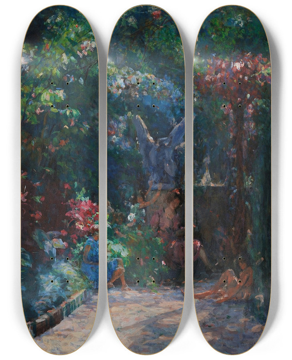 Triptych art skateboard deck of Eliseu Visconti Lio No Meu Jardim by Eliseu Visconti (1866-1944)
