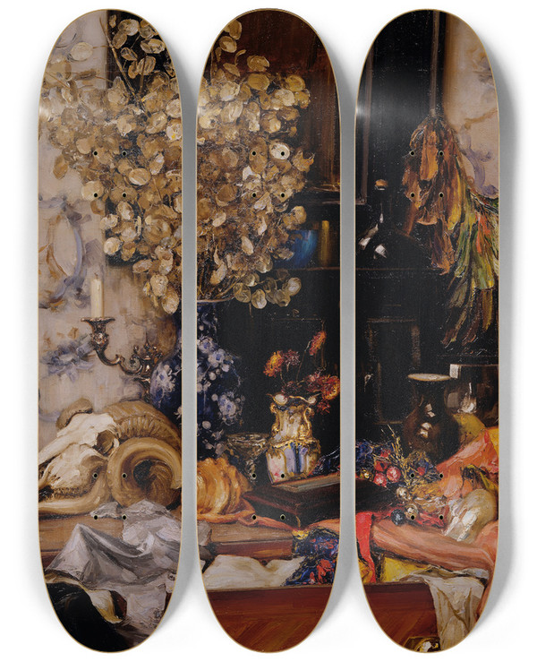 Triptych art skateboard deck of Alois Hnisch Stillleben_1 by Alois Hanisch (1866-1937)