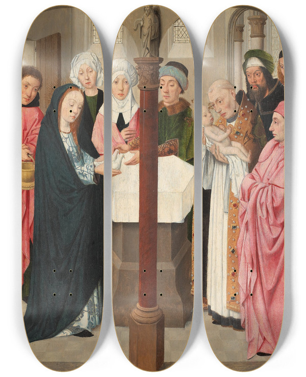Triptych art skateboard deck of Jacob Jansz The Presentation In The Temple by Jacob Jansz (1632-1676)