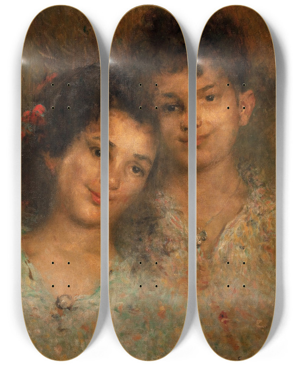 Triptych art skateboard deck of Eliseu Visconti Aldia E Crispim by Eliseu Visconti (1866-1944)