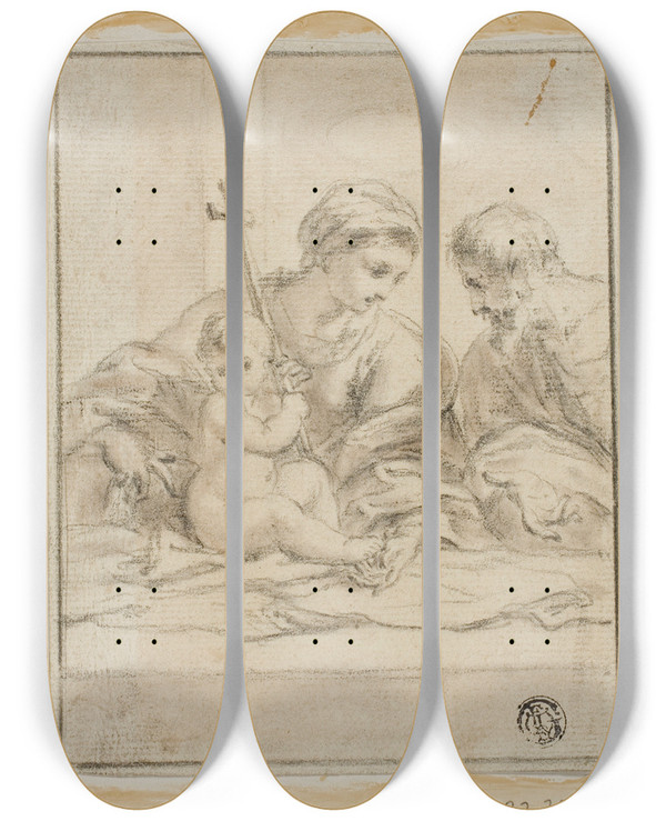 Triptych art skateboard deck of After Bartolommeo Schedoni Holy Family by After Bartolommeo Schedoni (1578-1615)