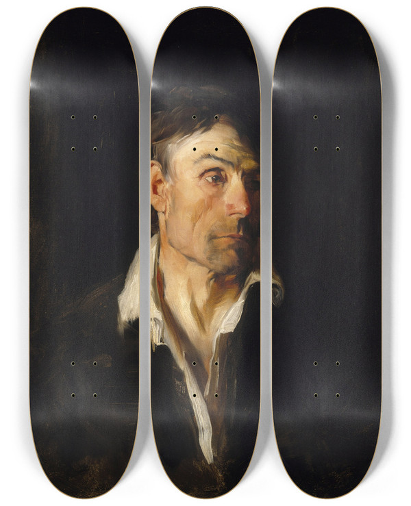Triptych art skateboard deck of Frank Duveneck Portrait Of A Man Richard Creifelds by Frank Duveneck (1848-1919)