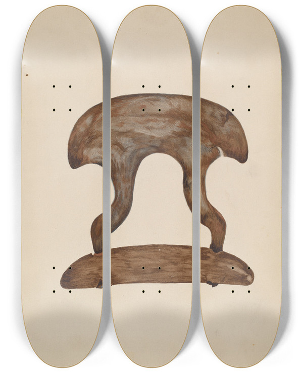 Triptych art skateboard deck of Della Button Butter Molder by Della Button
