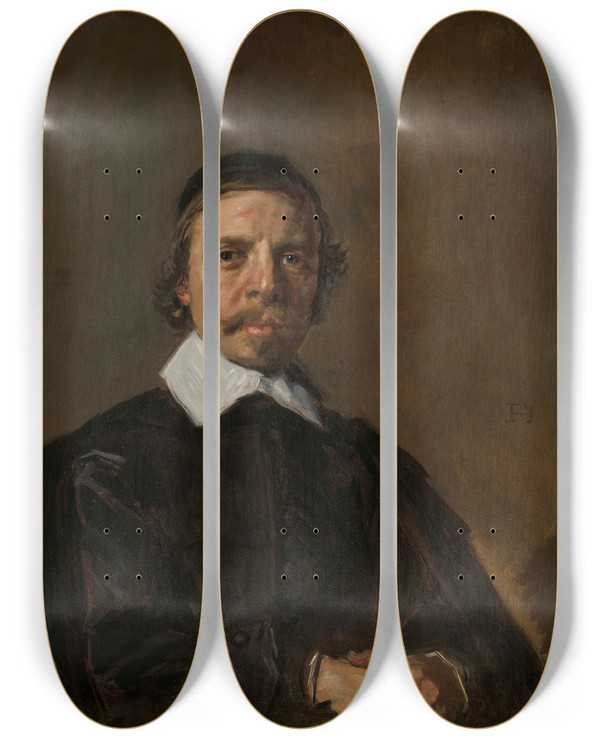 Triptych art skateboard deck of Frans Hals Portrait Of A Man Possibly A Clergyman by Frans Hals (1581-1666)