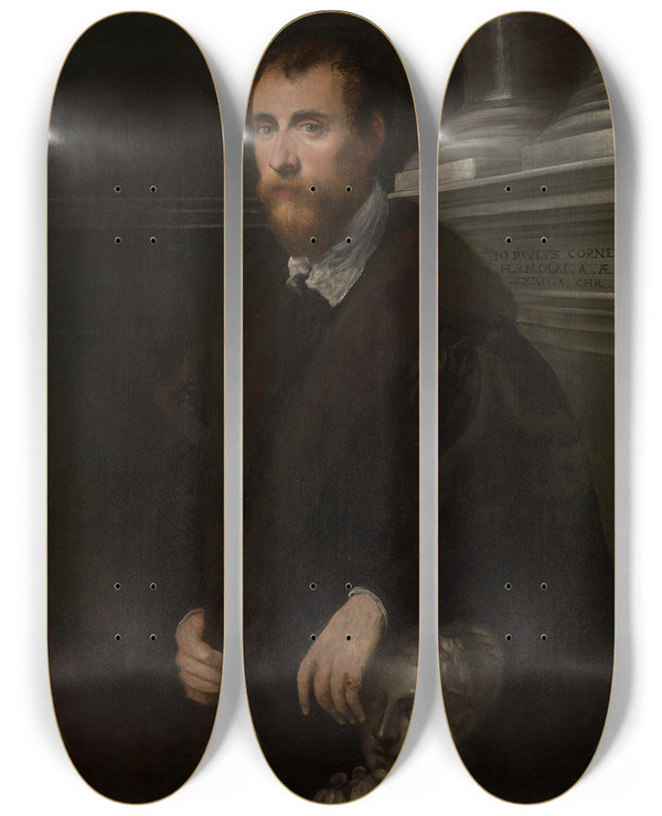 Triptych art skateboard deck of Jacopo Tintoretto Portrait Of The Humanist Giovanni Paolo Cornaro by Jacopo Tintoretto (1518-1594)