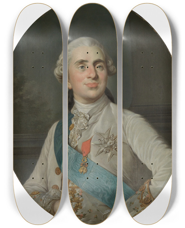 Triptych art skateboard deck of Joseph Siffred Duplessis Bust Portrait Of King Louis Xvi Of France by Joseph Siffred Duplessis (1725-1802)