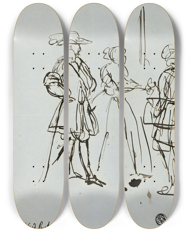 Triptych art skateboard deck of Edward Matthew Ward Three Figures by Edward Matthew Ward (1816-1879)