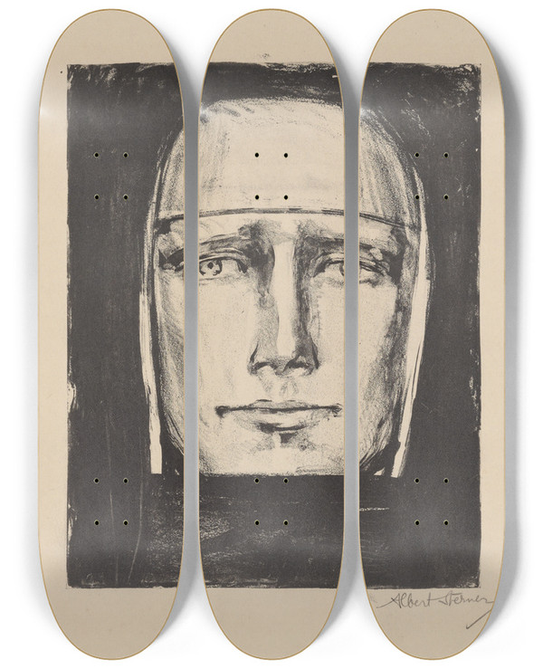 Triptych art skateboard deck of Albert Sterner Sphinx by Albert Sterner (1863-1946)