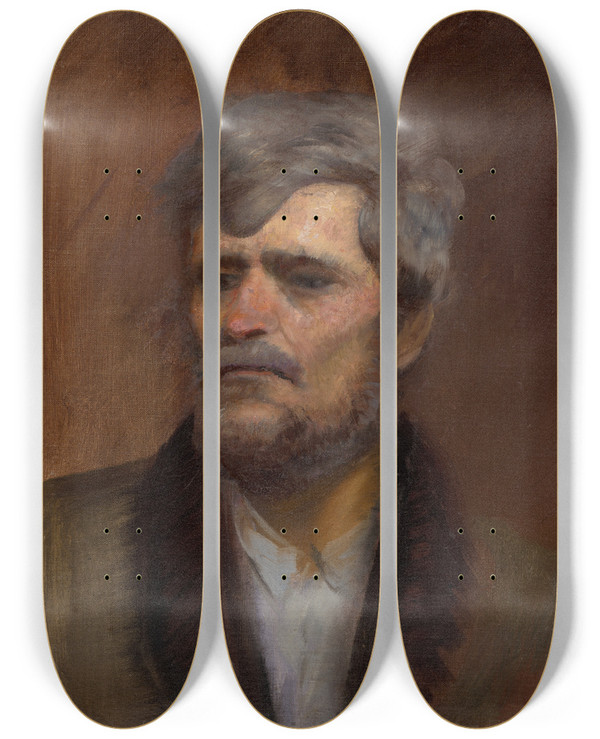 Triptych art skateboard deck of Ladislav Mednynszky Character Head Study Of A Man by Ladislav Mednyanszky (1852-1919)