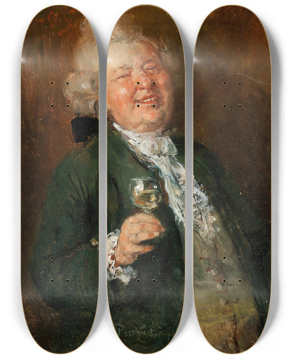 Triptych art skateboard deck of Ernst Zimmermann Cheers by Ernst Zimmermann (1852-1901)