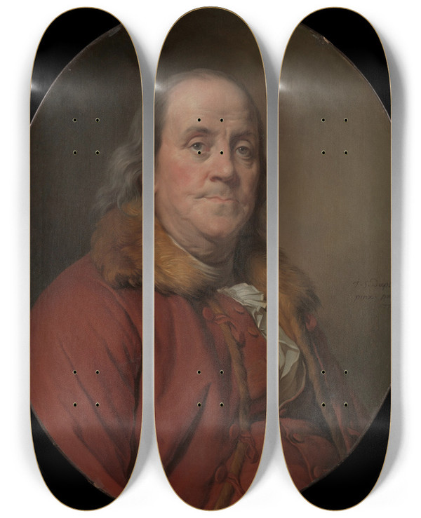 Triptych art skateboard deck of Joseph Siffred Duplessis Benjamin Franklin 17061790_3 by Joseph Siffred Duplessis (1725-1802)
