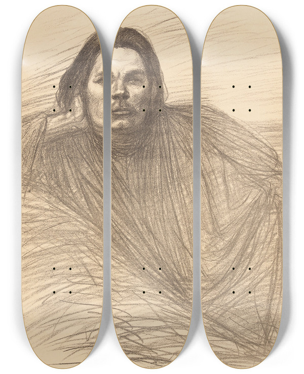Triptych art skateboard deck of Thophile Alexandre Steinlen Portrait Of Maxim Gorki by Theophile Alexandre Steinlen (1859-1923)