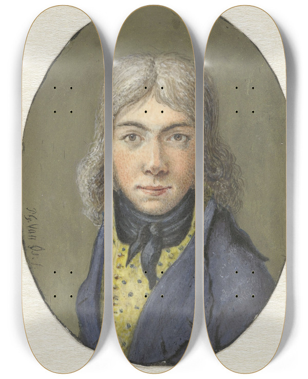 Triptych art skateboard deck of Pieter Gerardus Van Os Portret Van Een Jonge Man by Pieter Gerardus Van Os (1776-1836)