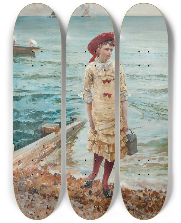 Triptych art skateboard deck of Robert Ponsonby Staples At The Seaside by Robert Ponsonby Staples (1853-1943)