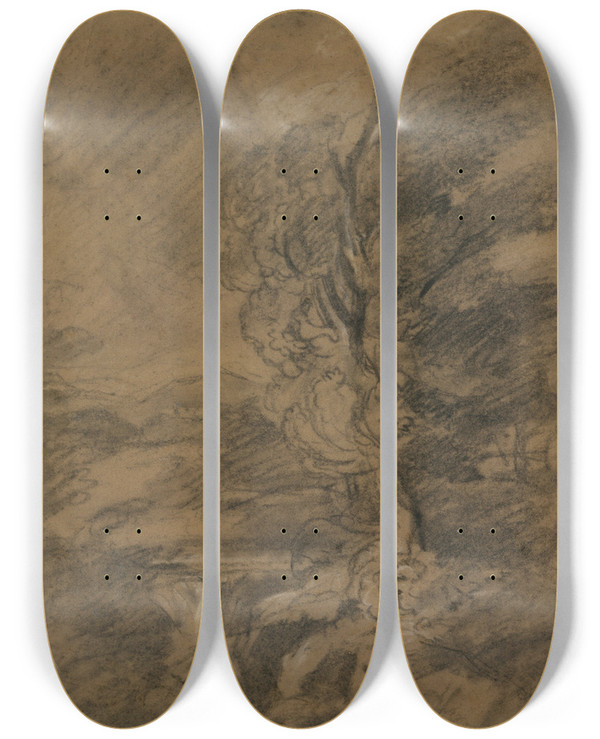 Triptych art skateboard deck of John Hoppner Stormy Landscape by John Hoppner (1758-1810)