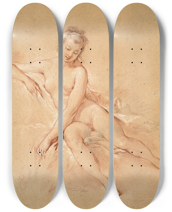 Triptych art skateboard deck of Franois Boucher A Seated Female Nude by Francois Boucher (1703-1770)