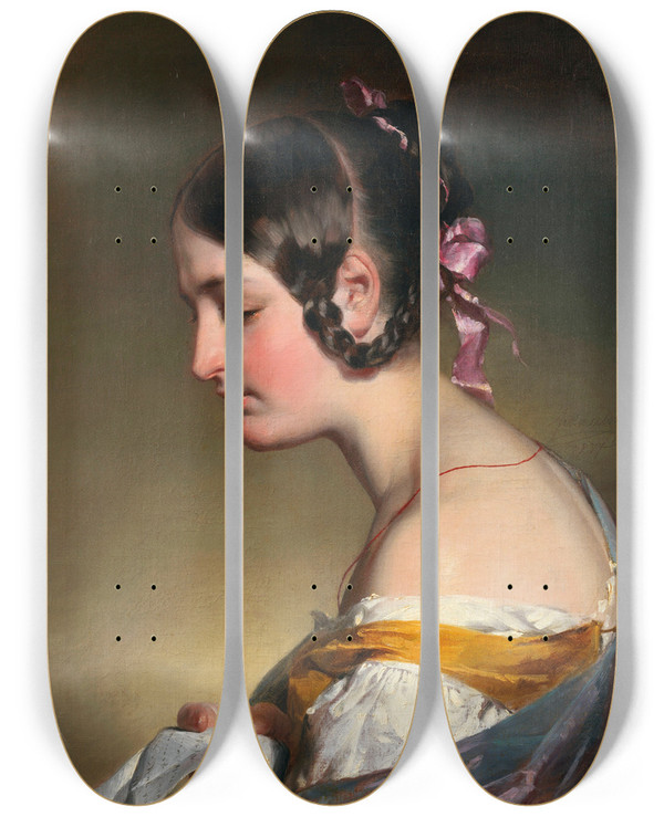 Triptych art skateboard deck of Friedrich Von Amerling The Letter by Friedrich Von Amerling (1803-1887)