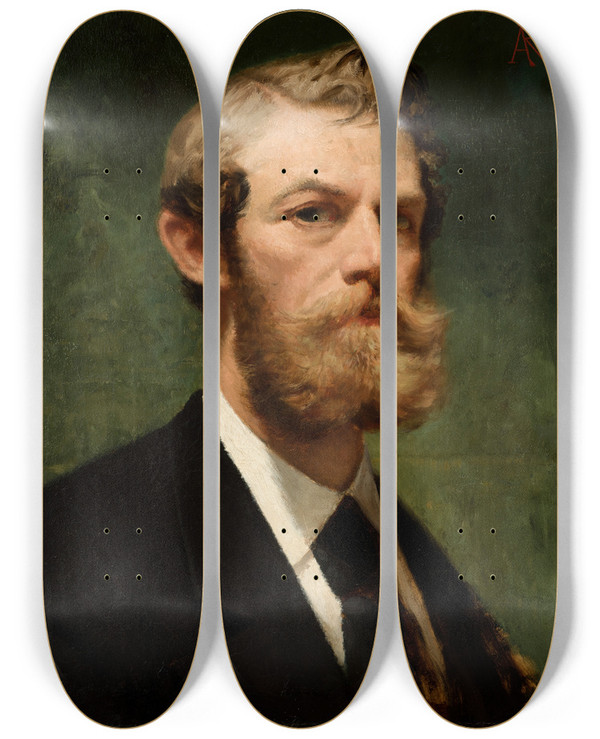 Triptych art skateboard deck of Alfred Izydor Romer Selfportrait by Alfred Izydor Romer (1832-1897)