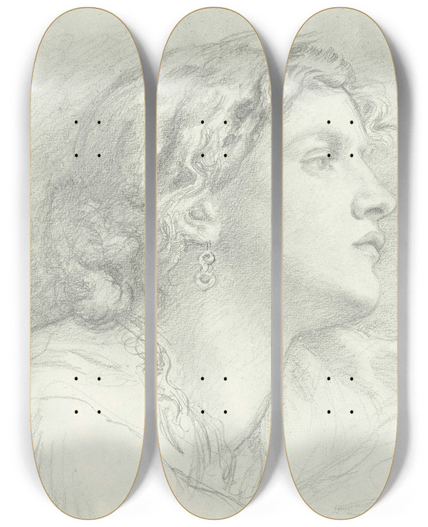 Triptych art skateboard deck of Dante Gabriel Rossetti Study Of Fanny Cornforth by Dante Gabriel Rossetti (1828-1882)