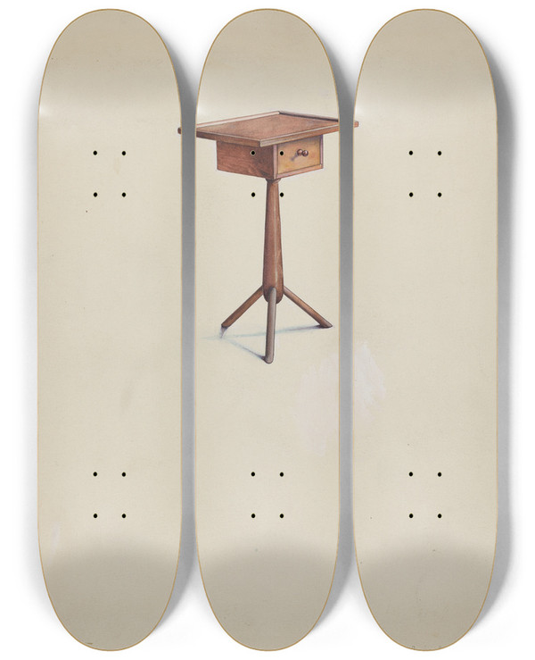 Triptych art skateboard deck of Irving I Smith Shaker Peg Leg Stand by Irving I Smith