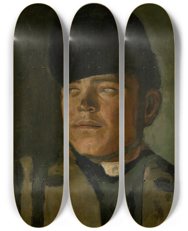 Triptych art skateboard deck of Ladislav Mednynszky Groom In A Fur Cap by Ladislav Mednyanszky (1852-1919)