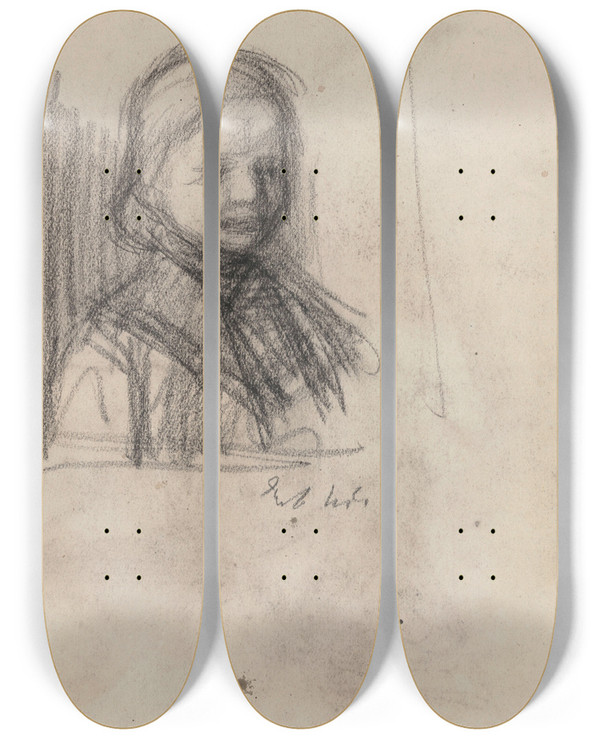 Triptych art skateboard deck of Jakob Smits Childs Head_2 by Jakob Smits (1855-1928)