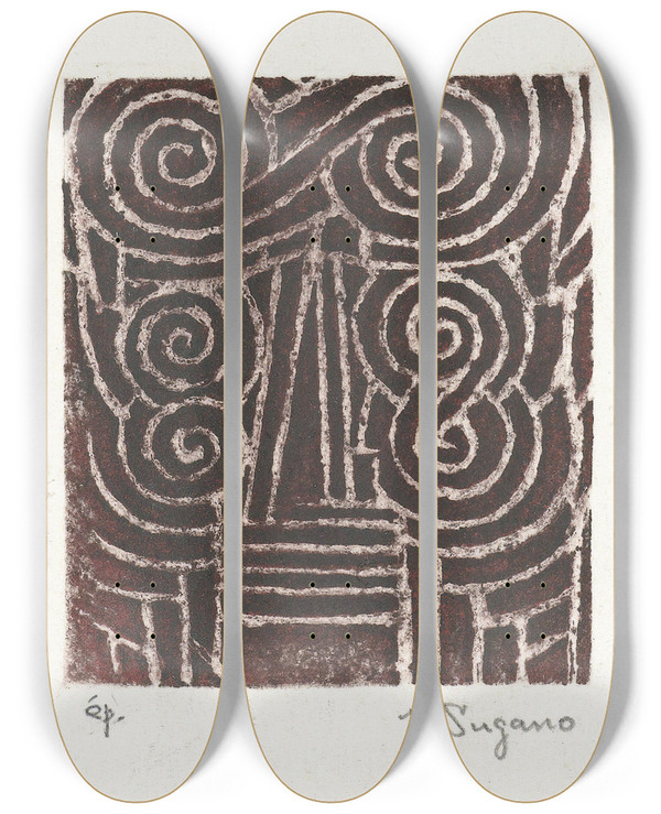 Triptych art skateboard deck of Yo Sugano Fantasie In Rood by Yo Sugano (20-)