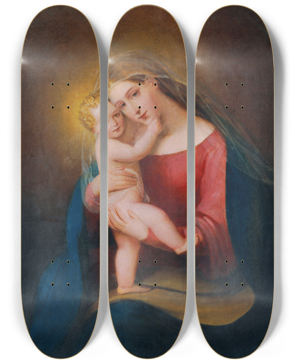 Triptych art skateboard deck of Franz Schrotzberg Madonna Mit Kind by Franz Schrotzberg (1811-1889)