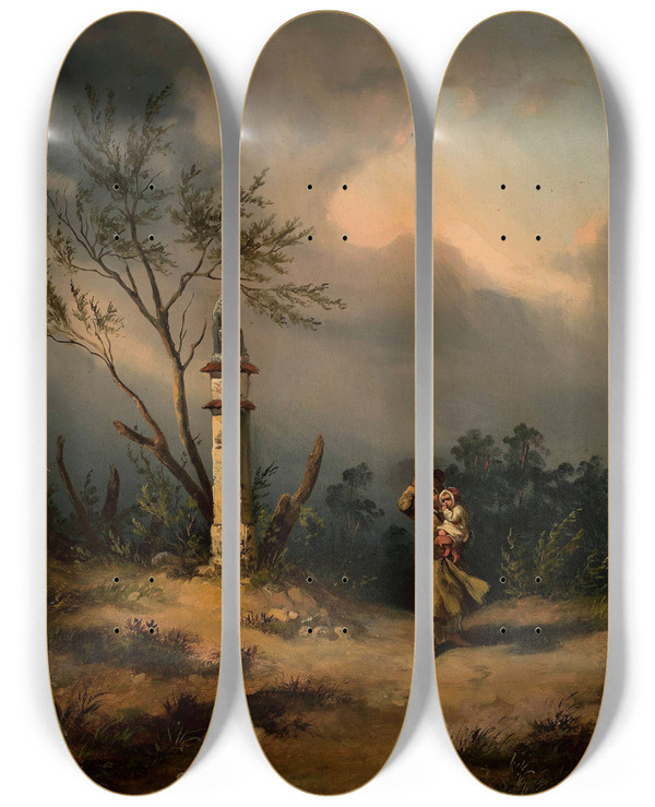 Triptych art skateboard deck of Franciszek Kostrzewski Tempest by Franciszek Kostrzewski (1826-1911)