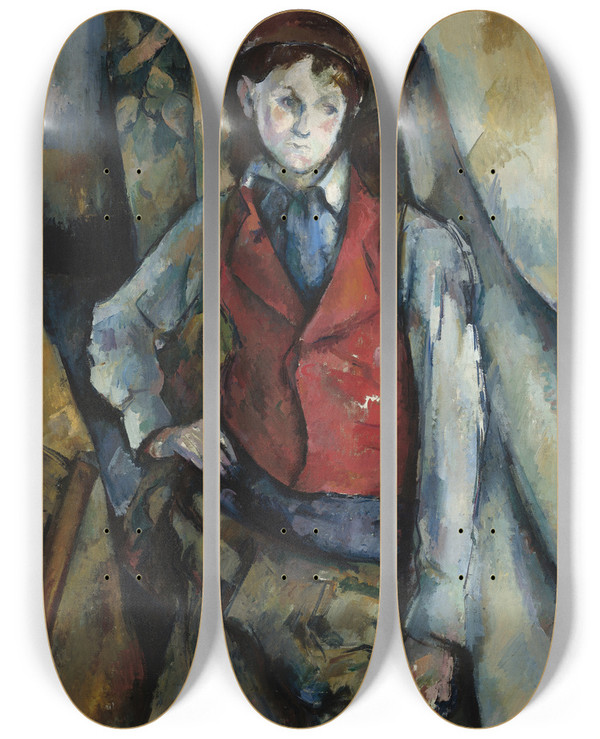 Triptych art skateboard deck of Paul Czanne Boy In A Red Waistcoat by Paul Cezanne (1839-1906)