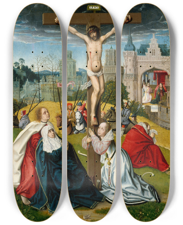 Triptych art skateboard deck of Jan Provost The Crucifixion by Jan Provost (1460-1529)