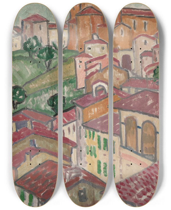 Triptych art skateboard deck of Jessica Dismorr Siena by Jessica Dismorr (1885-1939)