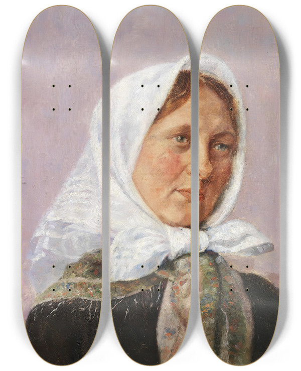Triptych art skateboard deck of Cilius Andersen En Skagenspige by Cilius Andersen (1865-1913)