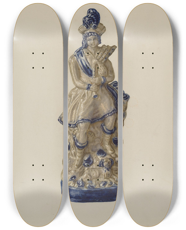 Triptych art skateboard deck of Yolande Delasser Statuette_4 by Yolande Delasser (1935)