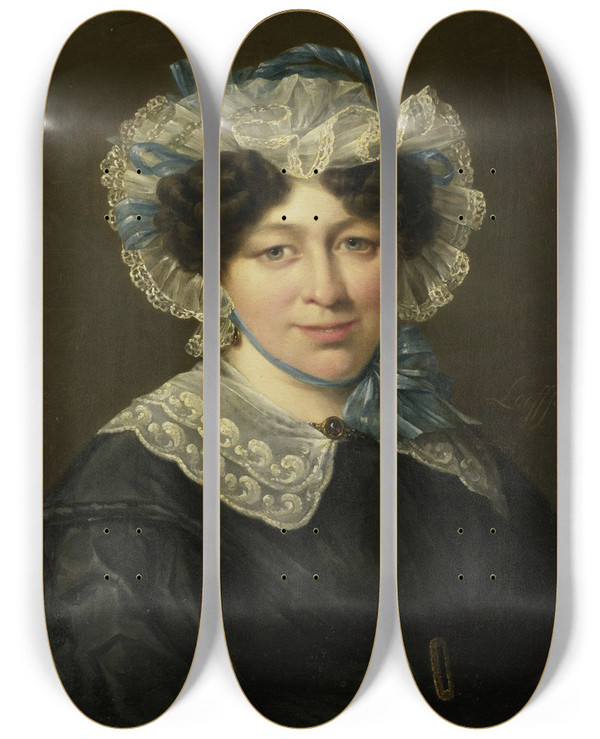 Triptych art skateboard deck of Hillebrand Dirk Loeff Portrait Of Maria Adriana Van Der Sluys Wife Of Hermanus Martinus Eekhout by Hillebrand Dirk Loeff (1774-1845)