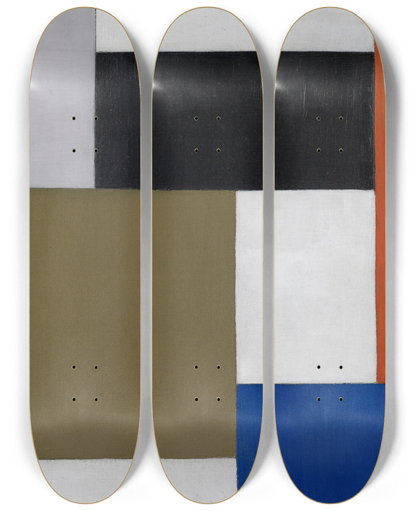 Triptych art skateboard deck of Theo Van Doesburg Composition_2 by Theo Van Doesburg (1883-1931)