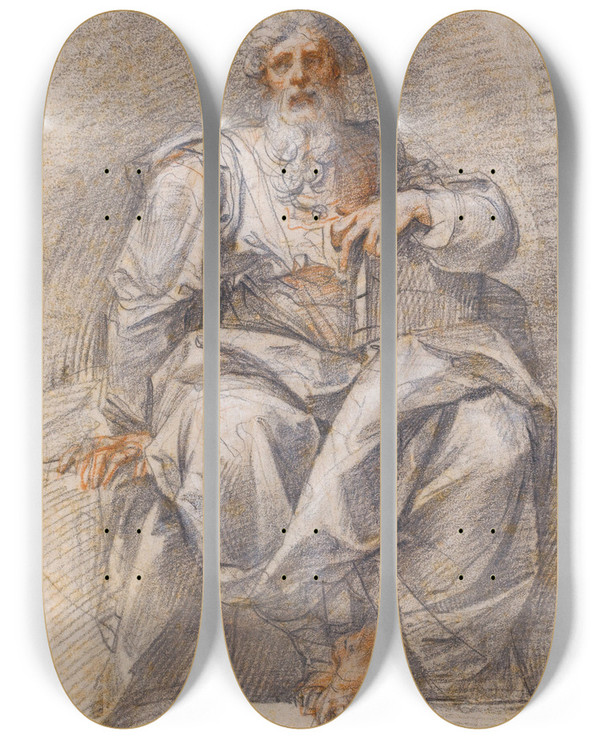 Triptych art skateboard deck of Giuseppe Cesari A Seated Prophet Holding A Book by Giuseppe Cesari (1568-1640)