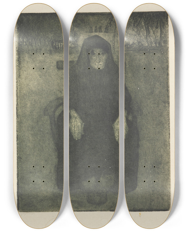 Triptych art skateboard deck of Paula Modersohnbecker Sitzende Alte by Paula Modersohn-Becker (1876-1907)